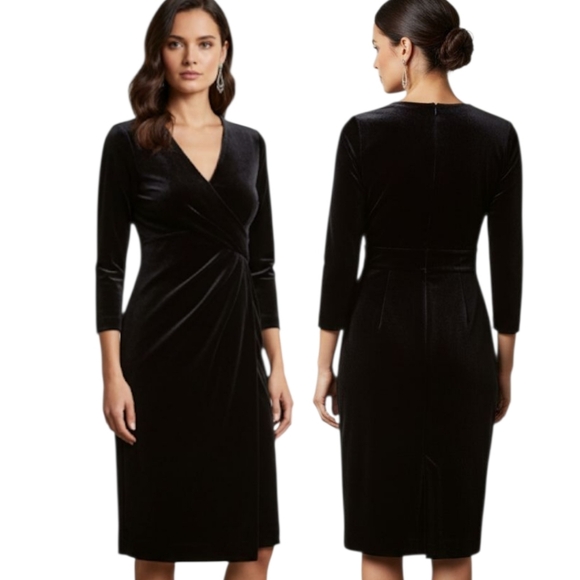 BROOKS BROTHERS Black Velvet Ruched A-line Dress - Size 4 - Picture 1 of 17